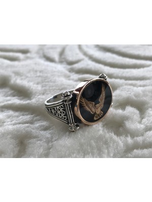 Canka Kartal  İşlemeli 925 Ayar Gümüş Erkek Yüzük