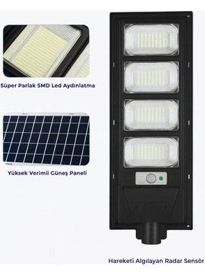 200W 528 LED Solar Güneş Enerjili Sokak Armatürü 3 Modlu Hareket Sensörlü Uzaktan Kumandalı HL-5153