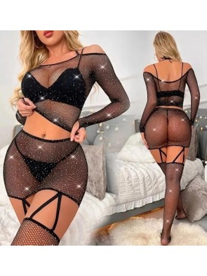 Haye Collection Under Moda Fantazi Taşlı  File Vücut Çorabı