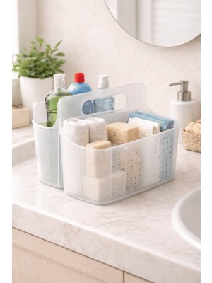 Noctis Nest Temizlik Organizeri Düzenleme Kutusu Çok Bölmeli Kulplu Şeffaf Plastik