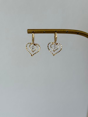 Marsel Özel Seri Ezme Taş Detay Kalp Model Xp Sallantılı Gold Küpe