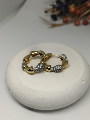 Tuel Gold Detaylı Zirkon Taşlı Kadın Çelik Küpe