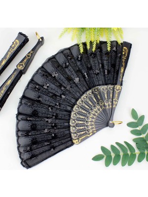 Evolvera Plastik Pullu Kumaş Yelpaze 12'li Siyah