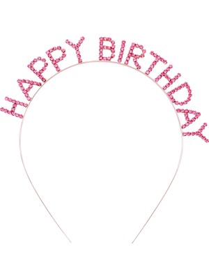 Evolvera Pembe Renk Kristal Taşlı Gold Renk Kaplama Happy Birthday Taç 16X17 cm