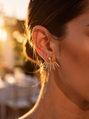 MonCherietr Sun Zirkon Taşlı Altın Kaplama Küpe