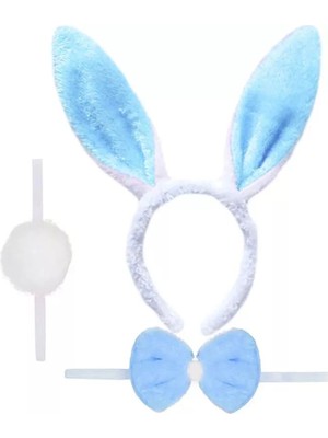 Evolvera Tavşan Kostüm Seti Taç Papyon Ponpon Kuyruk Mavi