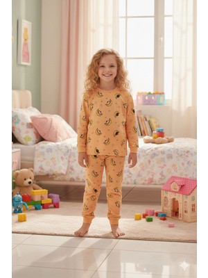 Alkın Kids Kız Çocuk 3-8 Yaş %100 Pamuklu Ay Dede Desenli Uzun Kollu Pijama Takımı