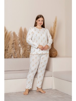 Morvarid Uzun Kollu Büyük Beden Kadın Pijama Takımı- Çiçek Desenli Pijama - Pinterest Basic Kadın  Pijama