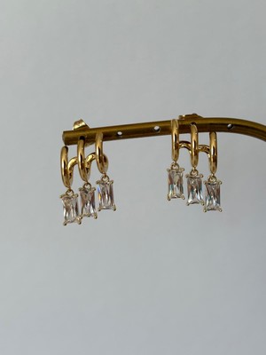 Marsel Üçlü Görünüm Baget Taşlı 14K Xp Gold Küpe