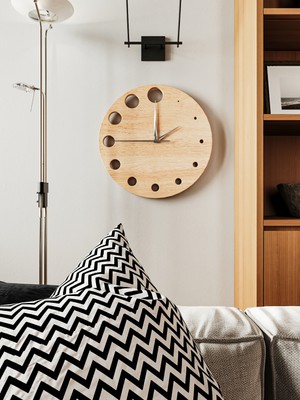 Wooden Studio Modern Ahşap Duvar Saati, Ofis Saati, Salon Duvar Saati, Büyük Duvar Saati, Mutfak Duvar Saati