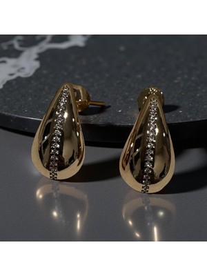 Luckyb Store Sıra Taşlı Büyük Damla Çelik Küpe