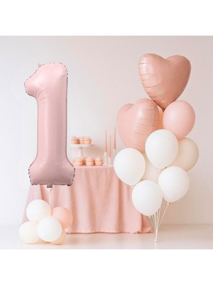 Pembe Kalp Rakam Folyo Balonlu Yaş Balon Set