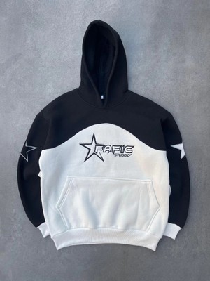 Velmora Fashion Parçalı Nakış Işlemelı Kapüşonlu Sweatshirt - Siyah