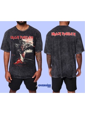 Iron Maiden Yıkamalı Over Size Tişört L