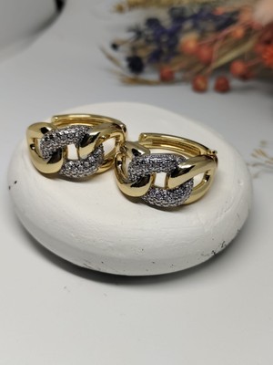 Tuel Gold Detaylı Zirkon Taşlı Çelik Küpe