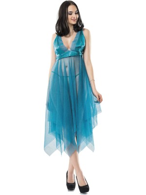 Colezium Turkuaz Tül Gecelik - 637B