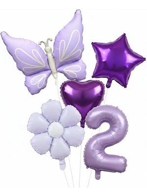 Lila Kelebek Papatya Lila Rakamlı Yaş Balon Set