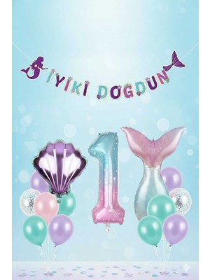 Deniz Kızı Temalı Doğum Günü Yaş Balon Set