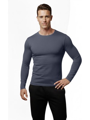 Deepsea Füme Dar Kalıp Likralı %90 Pamuk Erkek Sweatshirt – Vücuda Oturan Ince Penye Sweat 2300423