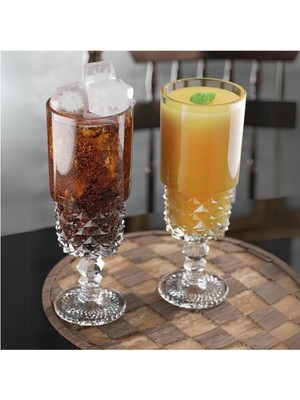 6'lı Kokteyl Cam Kadeh - 220 ml Içecek Bardakları Kristal Tasarımlı Bardak, Şerbet Meyve Suyu Meşrubat Içki Bardağı