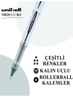 Artlantis Mavi Pilot Kalem UB-205 Vision Elite 0.5mm 5 Adet Uniball Pilot Kalem 0.5 mm Roller Uçlu Pilot Kalem Ince Uçlu Likit