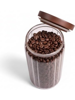 Akasya Kapaklı Çizgili Cam Kavanoz (1000ML /1 Litre) | Hava Geçirmez, Modern Fitilli Tasarım Gıda Saklama Kabı | Kahve, Çay, Kuruyemiş ve Bakliyat Kavanozu (9X20CM)