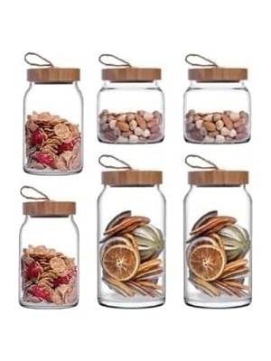 Woody Bamboo Kapaklı Kavanoz Takımı 6 Adet 12 Parça