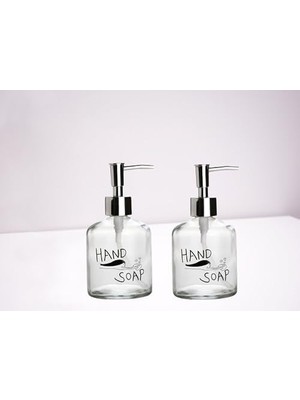 Seti Cam Sıvı Sabunluk 2 Adet,el Sabunu Yazılı 300ML 7,6X15,5CM