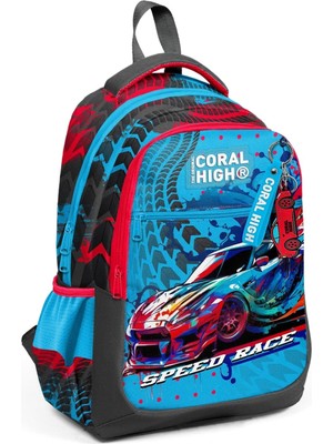 Gri Mavi Yarış Arabası Desenli Erkek Çocuk Ilkokul Çantası ve Günlük Sırt Çantası