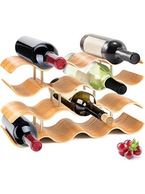 14 Şişe Yuvalı Saklama Rafı, 4 Katlı Modüler Şarap Teşhir Rafları, Kahverengi