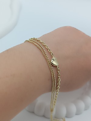 Lagül Aksesuar 316L Çelik Kararmaz Paslanmaz 3' Lü Görünümlü Kalp Detaylı Gold Bileklik