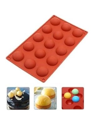 Siliko World 15'li Yarım Küre Muffin, Çikolata, Kek Kalıbı, Silikon 3,8cm, Kırmızı