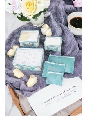 Anne Bebek 6'lı Seyahat Seti, Bavul Organizer, Bebek Odası Düzenleyici, Mavi Renk