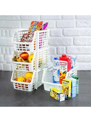 Çok Amaçlı Katlı Geçmeli Organizer, Pratik Dolap Içi Tezgah Üstü Mutfak Banyo Düzenleyici Sepet 4'lü Set