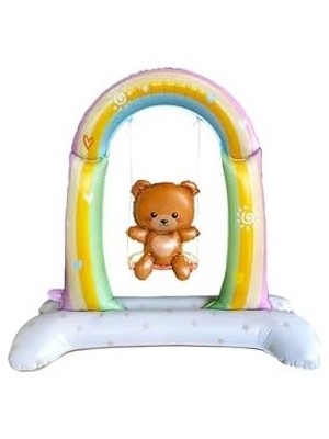 Retro Salıncakta Sallanan Ayıcık Folyo Balon Ayaklı Baby Shower Balon