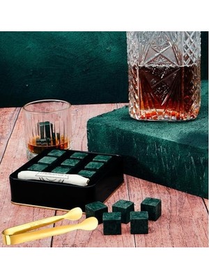 9 Adet Granit Mermer Viski Taşı ve Buz Maşası Seti Yılbaşı Yeniyıl Hediyesi