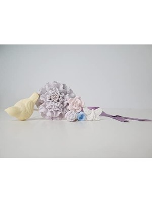 Lila Karışık Çiçek ve Kuş Taşlı 10'lu Doğal Bambu Kamış Seti