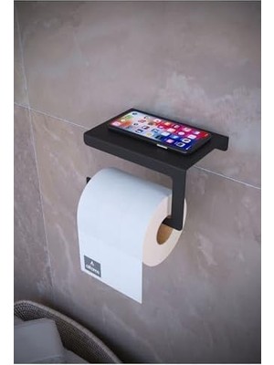 Metal Modern Raflı Tuvalet Kağıtlık – Telefon ve Aksesuar Askılı Wc Peçete Tutucu Siyah