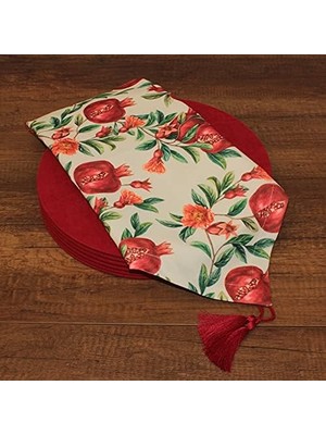 Nar Desenli Beyaz Zemin Arka Plan Dijital Baskılı Runner Amerikan Servis 40X150 cm