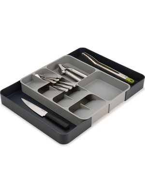 Drawerstore Mutfak Çekmecesi Organizatör Tepsisi, Gümüş Çatal Bıçak Takımı ve Aletler Için, Genişletilebilir, Gri