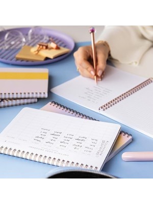 A5 Spiralli Karton Kapak Kareli Okul Defteri 80 Yaprak 4'lü Set - Ders Programlı - Renkli