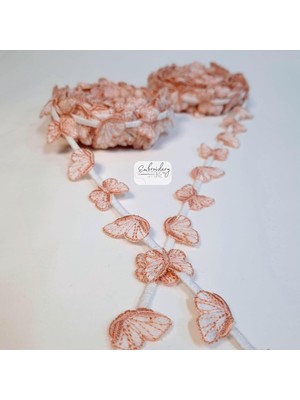 Kelebek Motifli Şerit Nakış Modeli | Nakış Aksesuar (Pudra Pembesi)