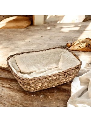 El Yapımı Hasır Içi Bezli Dikdörtgen Ekmeklik ve Dekoratif Dikdörtgen Hasır Sepet, Hasır Içi Bezli Ekmek Sepeti Dikdörtgen (22CM*16CM*8CM)
