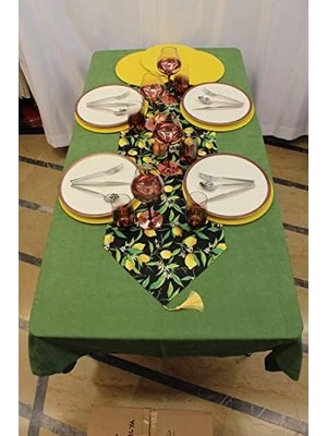 Limon Desenli Siyah Zemin Arka Plan Dijital Baskılı Runner Amerikan Servis 40X150 cm