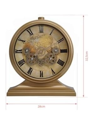 Premium Serisi Modern Kadranlı Döner Çarklı 32X28 cm Ev ve Ofis Masa ve Duvar Saati Roma Rakamlı Harita Baskılı