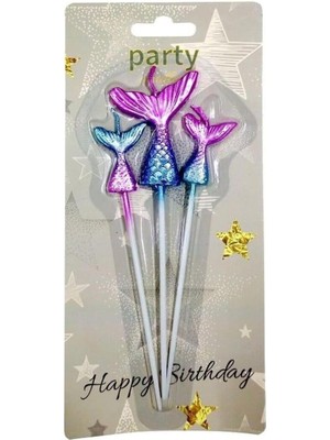 3 Lü Çubuklu Deniz Kizi Kuyruğu Figürlü Mum