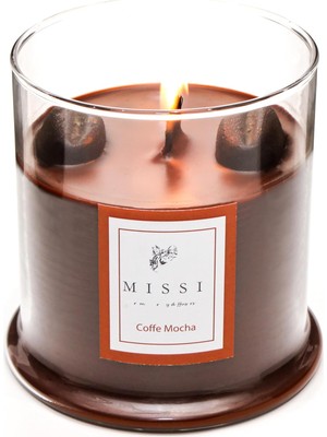 Büyük Üfleme Cam Ahşap Fitilli Coffe Mocha Vegan MUM(380 Gr)