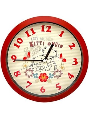 Premium Serisi Kıtty Desenli Kırmızı Duvar Saati 25 cm