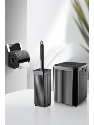 Çöp Kovası Tuvalet Fırçası Wc Kağıtlığı Fırça Banyo Seti Siyah 3013