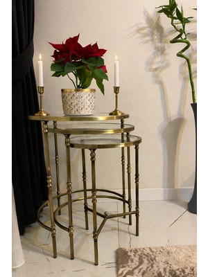 Tutku Torna Detaylı 3'lü Pirinç Eskitme Zigon Sehpa